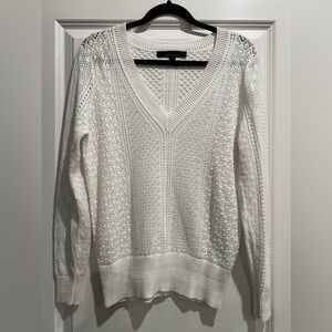 White House Black Market Textured White V-Neck Sweater
